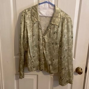 REBECCA TAYLOR Green Floral Silk top